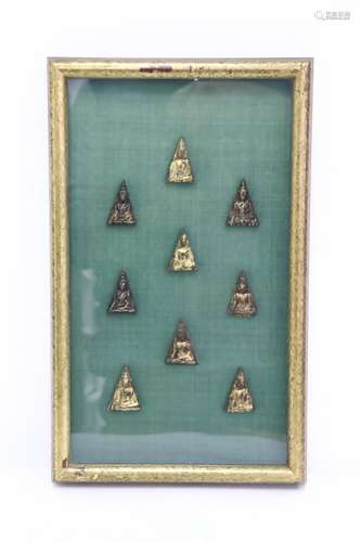 Frame with 9 gilt wood deities