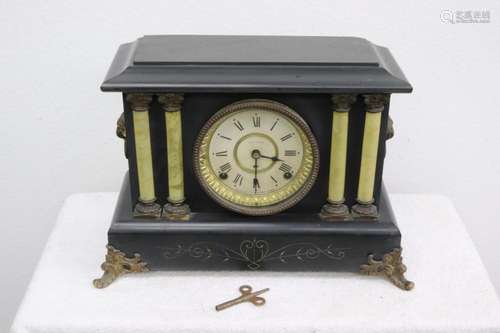 Antique ebonized keywind table clock by Seth Thomas