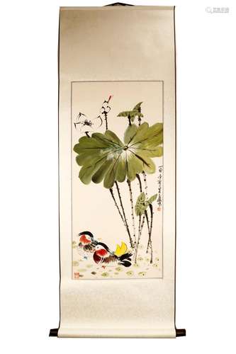 SIGNED WU YUMEI (1940–). A INK AND COLOR ON PAPER HANGING SC...