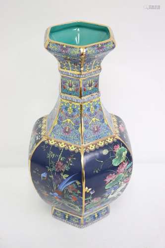 Chinese famille rose hexagonal porcelain vase