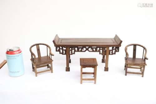 4 pc Chinese miniature rosewood furniture