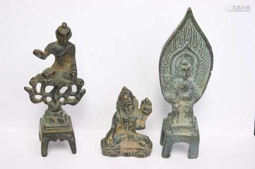 3 Chinese miniature bronze sculpture of deity