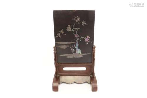 Chinese antique lacquer table screen w/ MOP inlaid