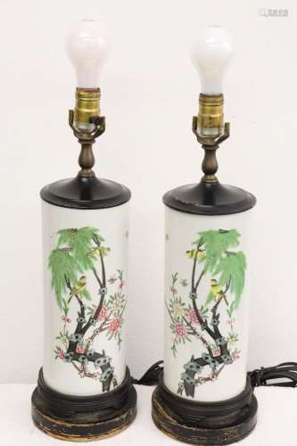 Pr Chinese antique porcelain vases, made as lamps