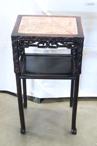 Chinese antique marble top rosewood pedestal stand