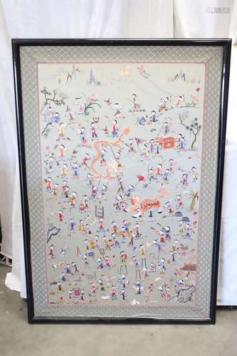 Large Chinese framed embroidery panel