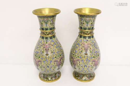 Pair Chinese cloisonne vases