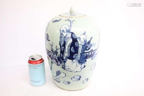 Chinese antique blue and celadon covered jar