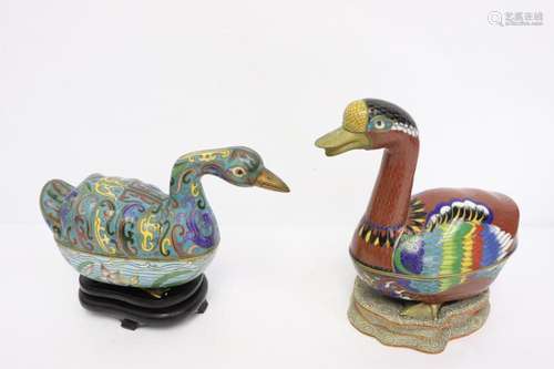 Pair cloisonne ducks