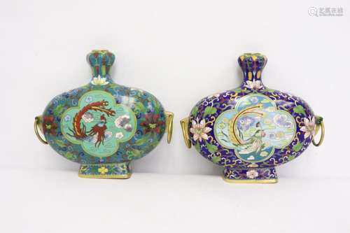 Pair Chinese cloisonne flasks