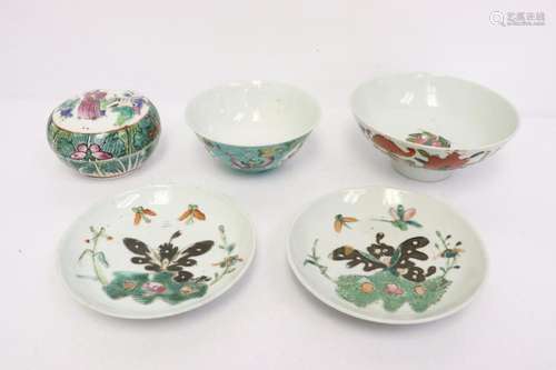 5 famille rose porcelain pieces