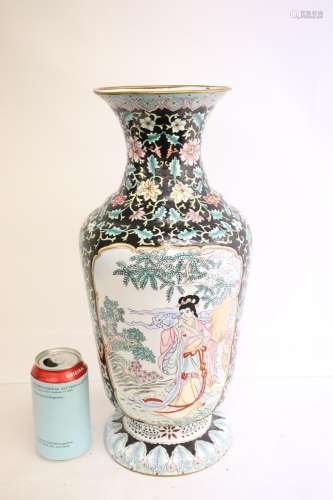 Chinese large enamel on copper vase