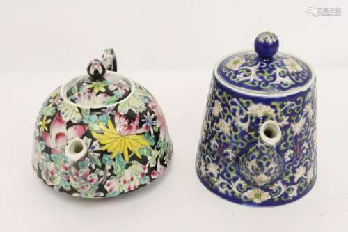 2 Chinese famille rose porcelain teapots