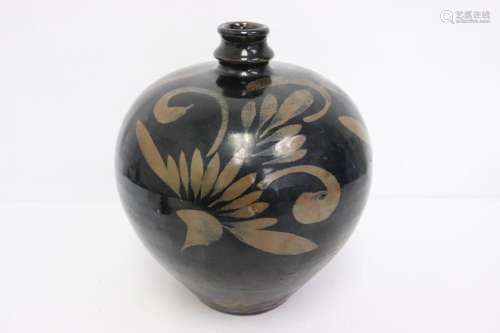 Chinese vintage brown on black jar