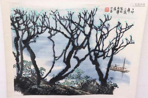 Chinese watercolor scroll "rural scene"