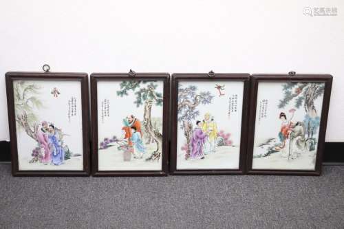 4 Chinese framed porcelain plaques