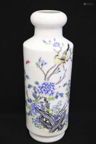 Famille rose porcelain straight vase