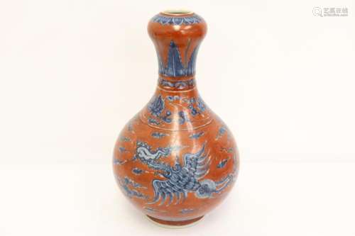 Chinese blue on red porcelain vase