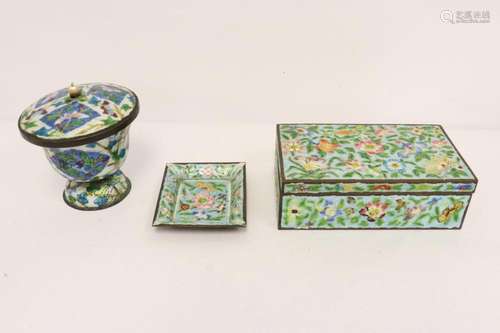 3 Chinese enamel on copper pieces