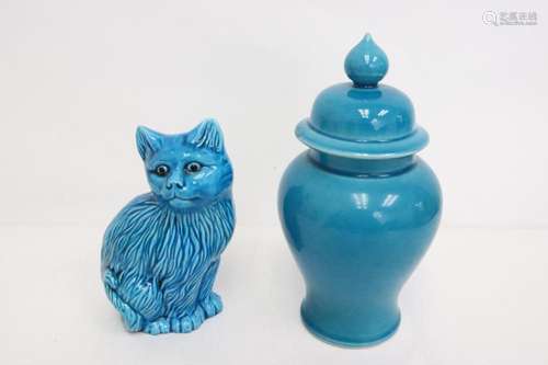 2 Chinese blue glazed porcelain