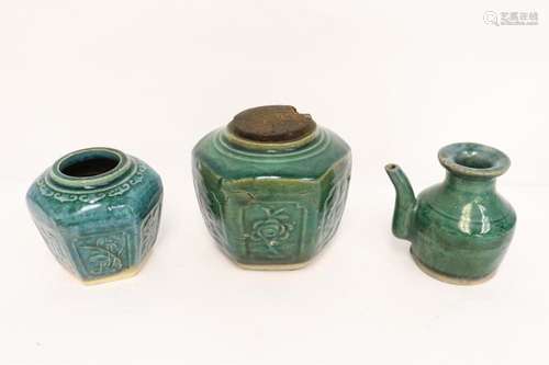 3 Chinese green glazed pottery pieces