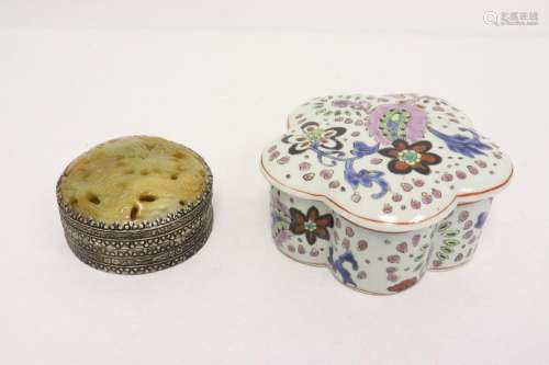 Chinese porcelain box and a Chinese metal box