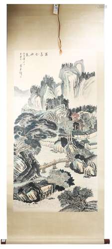 SIGNED HUANG JUNBI (1898-1991).A INK AND COLOR ON PAPER HANG...