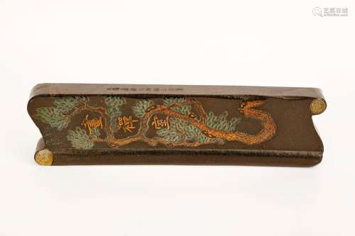 A INK STICK GILT DESIGNED WITH CALLIGRAPHY OR DRAGON MOTIF, ...