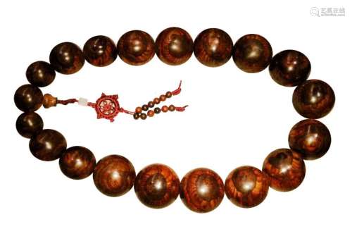 A RARE LARGE HUANGHUALI ORPHANED PRAYER BEADS COMPRISING 19 ...