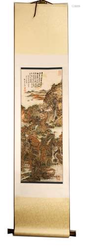 SIGNED XUE ZHENG. A INK AND COLOR ON PAPER HANGING SCROLL PA...