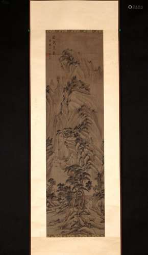 SIGNED WANG MENG(1308-1385).A INK AND COLOR ON SILK HANGING ...