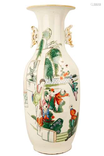 A FAMILLE ROSE PAINTED LITTLE BOY PLAYING PORCELAIN VASE. C3...