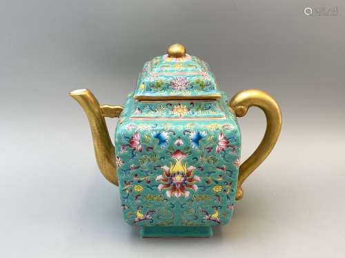 创汇时期 寄托款 珐琅彩松石釉缠枝莲纹茶壶 瓷器