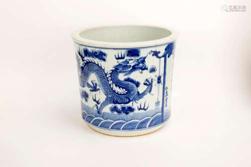 A LAGRE BLUE AND WHITE PORCELAIN CENSER PAINTED WITH DRAGONS...