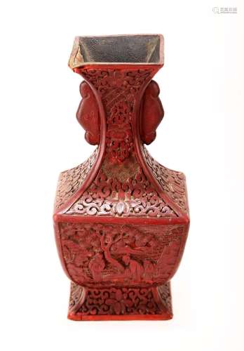 A CINNABAR LACQUER CARVED VASE.M029.