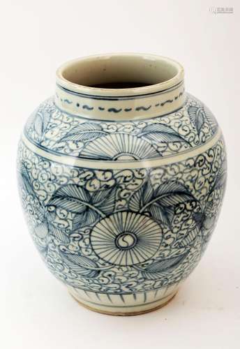 A BLUE AND WHITE FLOWERS JAR