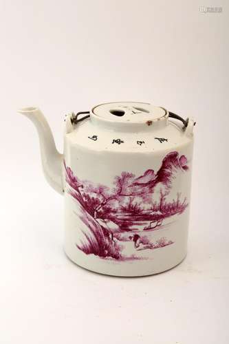 A LARGE UNDERGLAZE RED PORCELAIN TEAPOT.