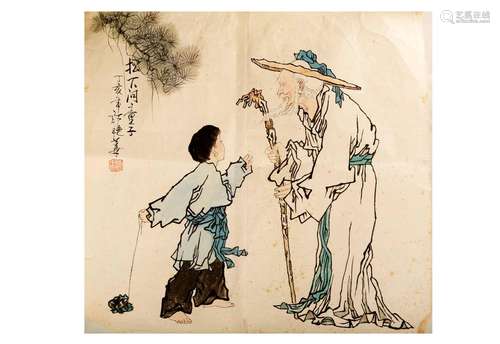 SIGNED XU YANHUA (1940 - ).A INK AND COLOR ON PAPER HANGING ...