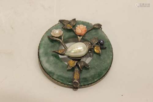 Chinese Jadeite Brooch w Coral