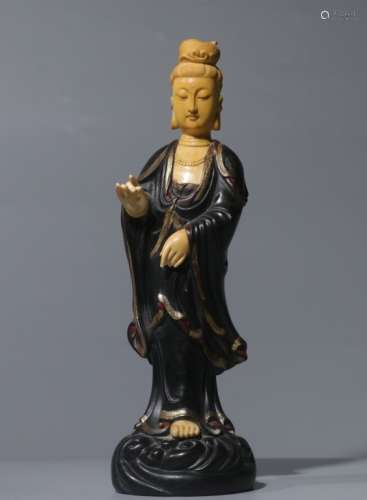 Chinese Zitan Wood Carved Standing Guanyin