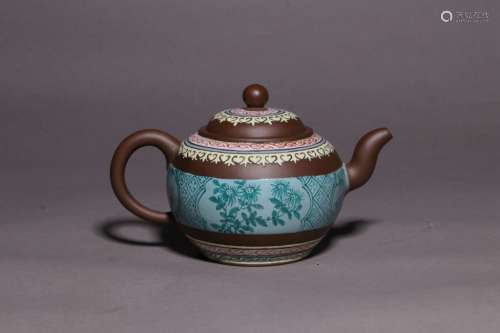 Chinese Enamel Glazed Zisha Teapot,Mark