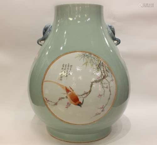Large Chinese Famille Rose Porcelain Zun Vase