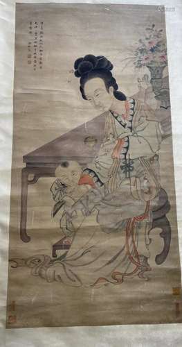 Chinese Ink Color Figure Painting of Godson