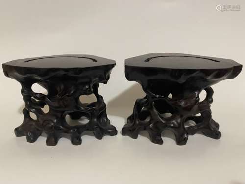 Pair of Chinese Wood Carved Stands