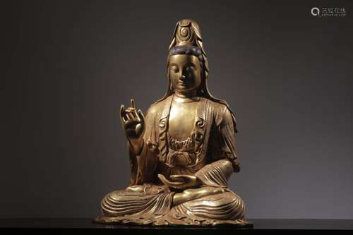 Chinese Gilt Bronze Guanyin,Mark