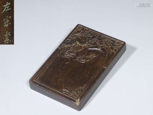 Chinese Hand Carved Inkwell w Calligraphy ,Mark
