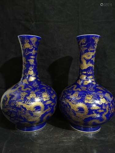 Pair of Chinese Blue Glazed Porcelain Vases,Mark