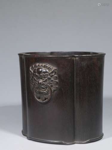 Chinese Zitan Wood Carved Brushpot