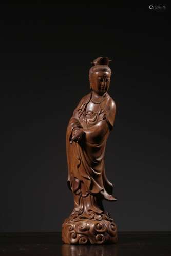 Chinese Huanghuali Wood Carved Guanyin