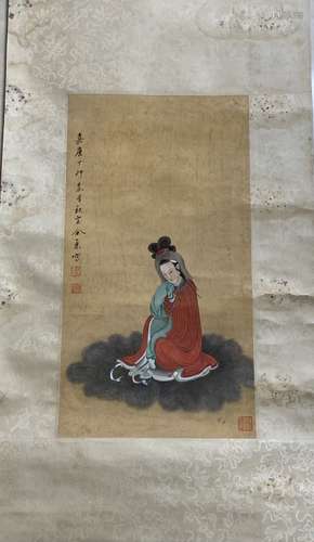 Chinese Ink Color Scroll Painting of A Lady Portra